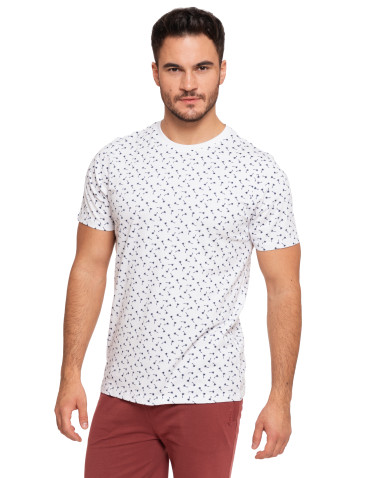 Koszulki, topy, koszule - T-shirt męski bawełniany z okrągłym dekoltem wzór w palmy BIAŁY - produkt 1