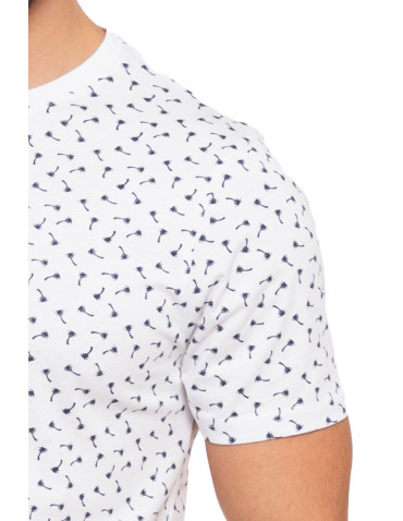Koszulki, topy, koszule - T-shirt męski bawełniany z okrągłym dekoltem wzór w palmy BIAŁY - produkt 2