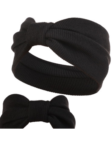 Czapki i opaski - Opaska na uszy damska prążkowana ze splotem CZARNY - produkt 1