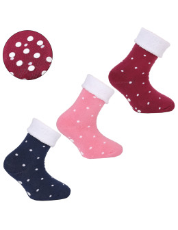 Ciepłe długie skarpetki dziecięce w groszki z ABS 3-pak