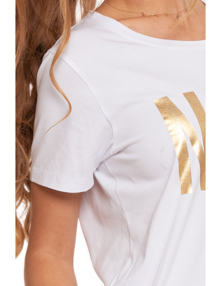 Koszulki i topy - Koszulka T-shirt damski z błyszczącym nadrukiem BIAŁY - produkt moraj.pl 6