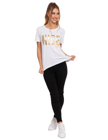 Koszulki i topy - Koszulka T-shirt damski z błyszczącym nadrukiem BIAŁY - produkt 7