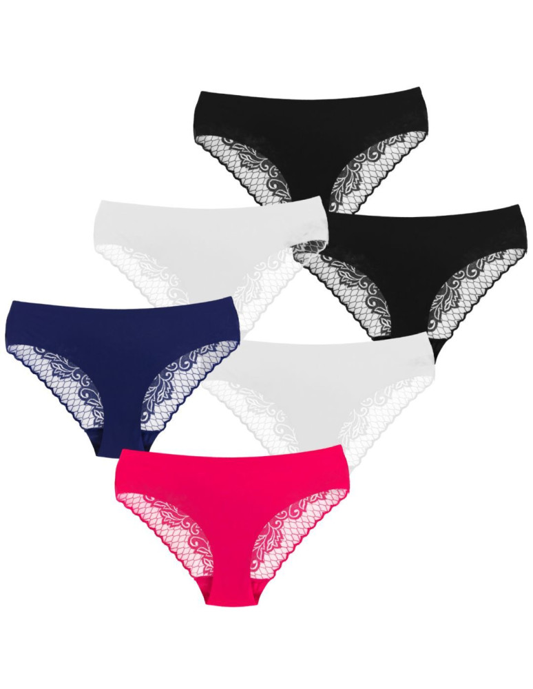 Figi - Majtki damskie figi bikini z koronkowym tyłem 6-pak WIELOKOLOROWY - produkt moraj.pl 1