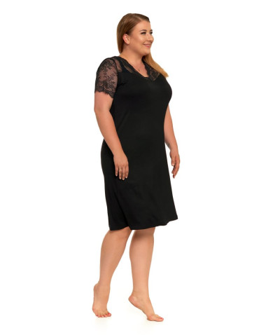 Krótki rękaw - Koszula nocna damska wiskozowa czarna z koronką Plus Size CZARNY - produkt 2