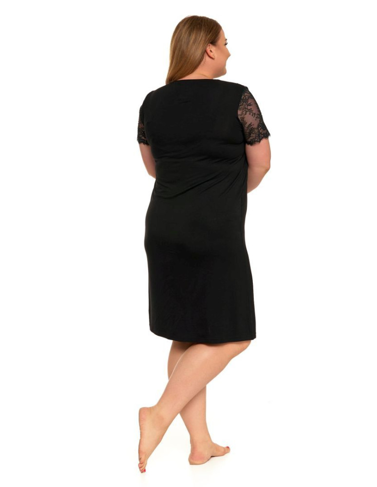 Krótki rękaw - Koszula nocna damska wiskozowa czarna z koronką Plus Size CZARNY - produkt moraj.pl 5