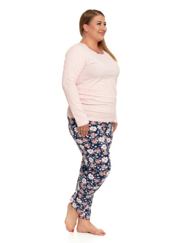 Długi rękaw - Piżama damska bawełniana w kwiaty plus size RÓŻOWY - produkt 1
