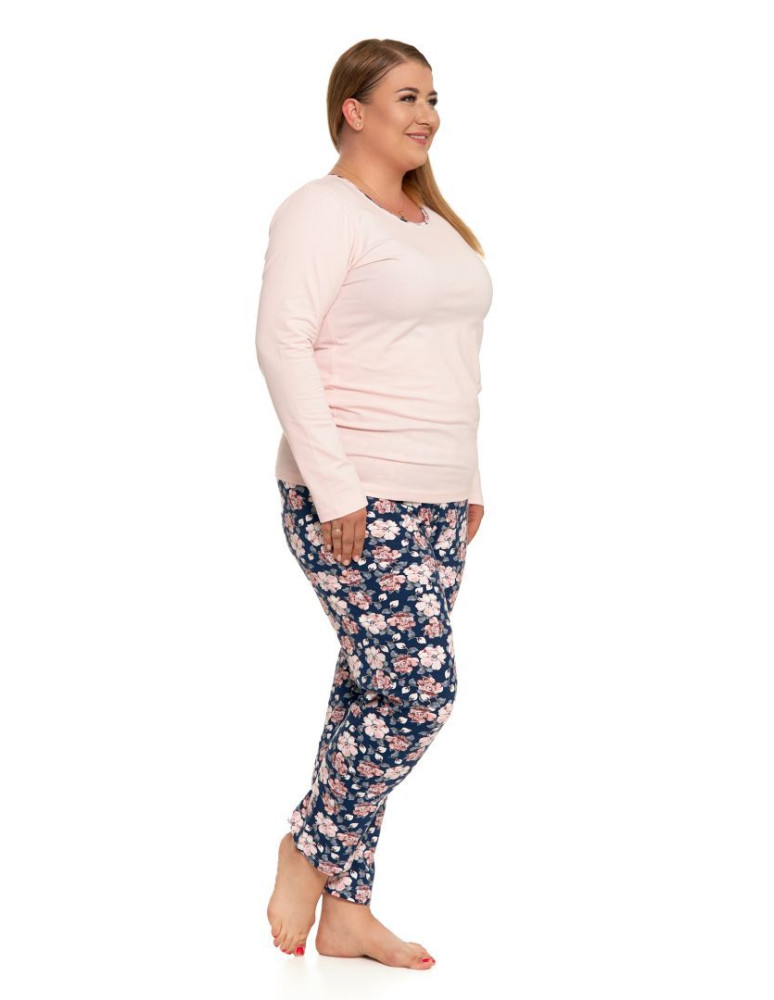 Długi rękaw - Piżama damska bawełniana w kwiaty plus size RÓŻOWY - produkt moraj.pl 1