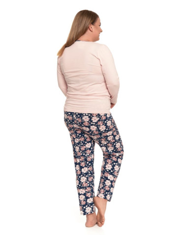 Długi rękaw - Piżama damska bawełniana w kwiaty plus size RÓŻOWY - produkt 3