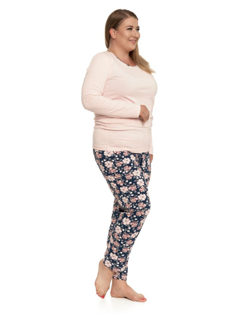 Długi rękaw - Piżama damska bawełniana w kwiaty plus size RÓŻOWY - produkt moraj.pl 4