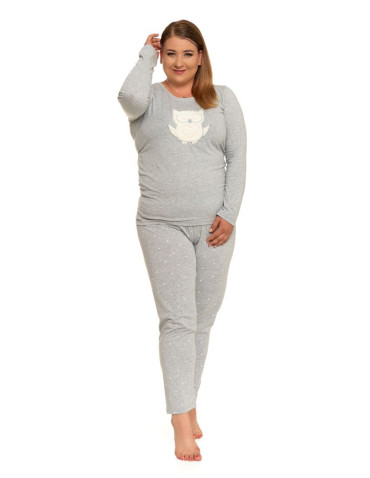 Długi rękaw - Piżama damska długa szara ze wzorem sowy Plus Size SZARY - produkt 1