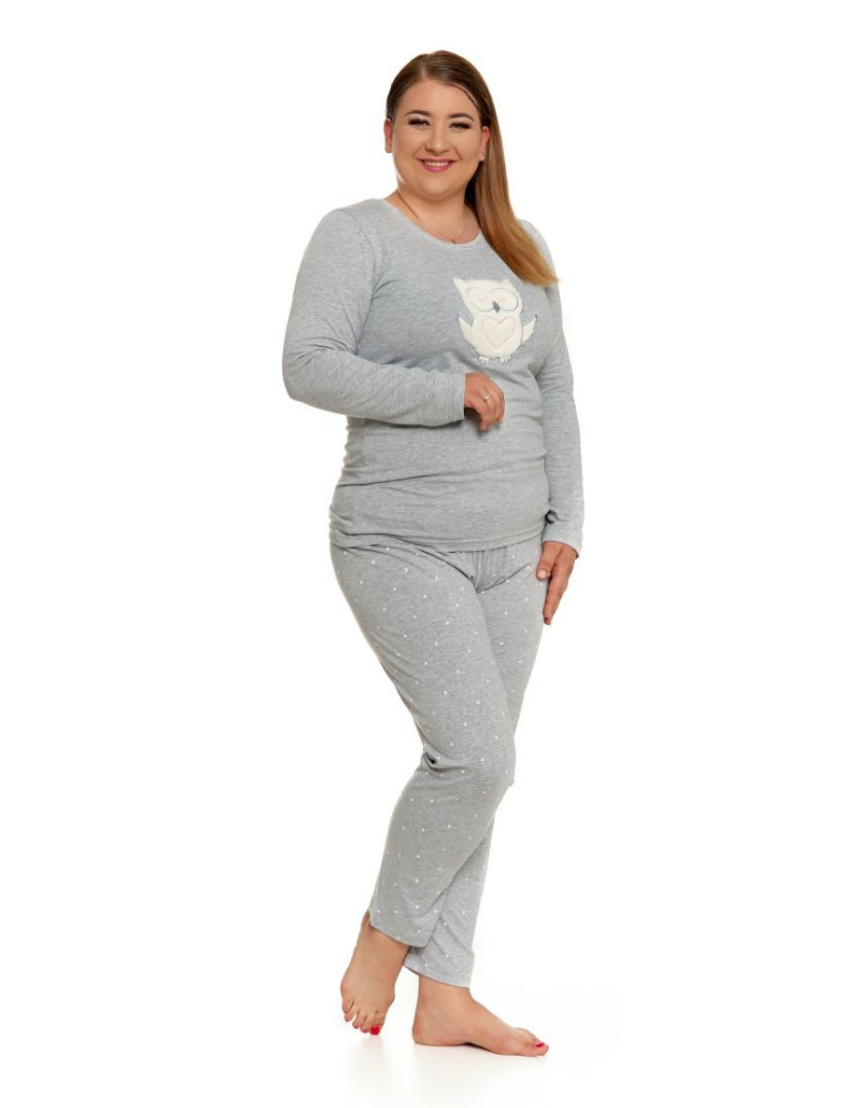 Długi rękaw - Piżama damska długa szara ze wzorem sowy Plus Size SZARY - produkt moraj.pl 2