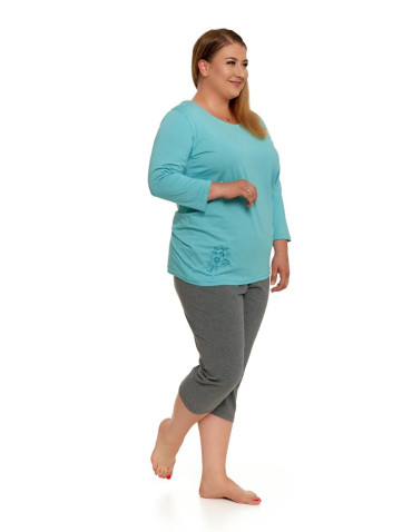 Długi rękaw - Piżama damska bawełniana z rękawem i spodniami 3/4 Plus Size MIĘTA - produkt 1
