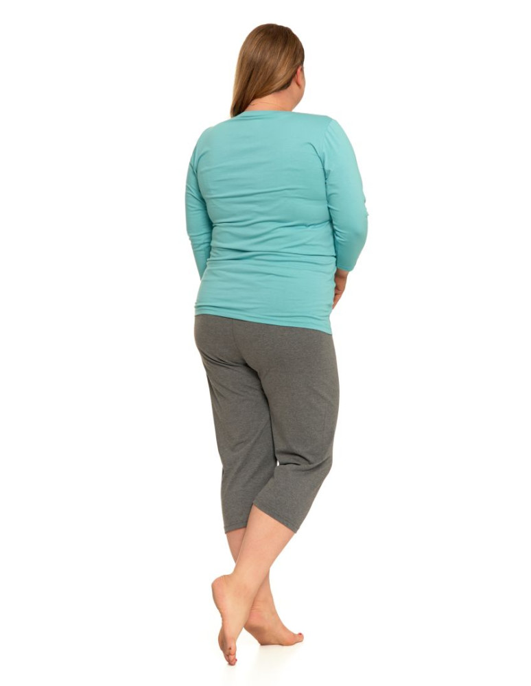 Długi rękaw - Piżama damska bawełniana z rękawem i spodniami 3/4 Plus Size MIĘTA - produkt moraj.pl 2