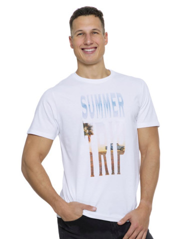 Koszulki, topy, koszule - Koszulka męska T-shirt bawełniany wakacyjny motyw BIAŁY - produkt 1