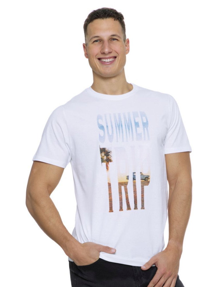Koszulki, topy, koszule - Koszulka męska T-shirt bawełniany wakacyjny motyw BIAŁY - produkt moraj.pl 1