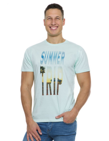 Koszulki, topy, koszule - Koszulka męska T-shirt bawełniany wakacyjny motyw JASNY NIEBIESKI - produkt 1