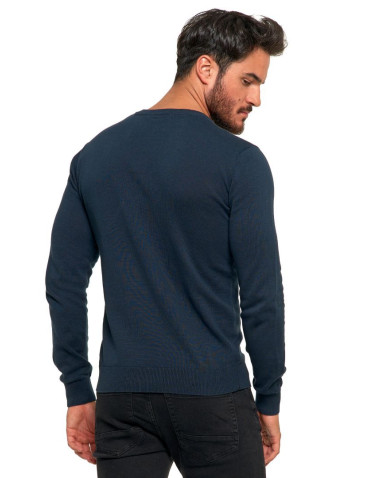 Swetry męskie - Klasyczny sweter męski bawełniany o prostym kroju GRANATOWY - produkt 24