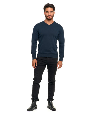 Swetry męskie - Klasyczny sweter męski bawełniany o prostym kroju GRANATOWY - produkt 26