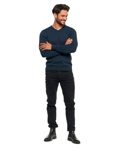 Swetry męskie - Klasyczny sweter męski bawełniany o prostym kroju GRANATOWY - produkt 27