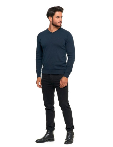 Swetry męskie - Klasyczny sweter męski bawełniany o prostym kroju GRANATOWY - produkt 28