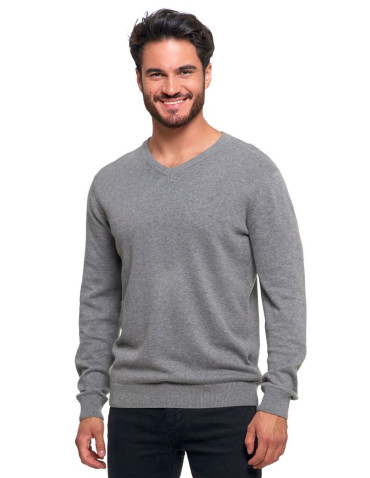 Swetry - Klasyczny sweter męski bawełniany o prostym kroju SZARY - produkt 7