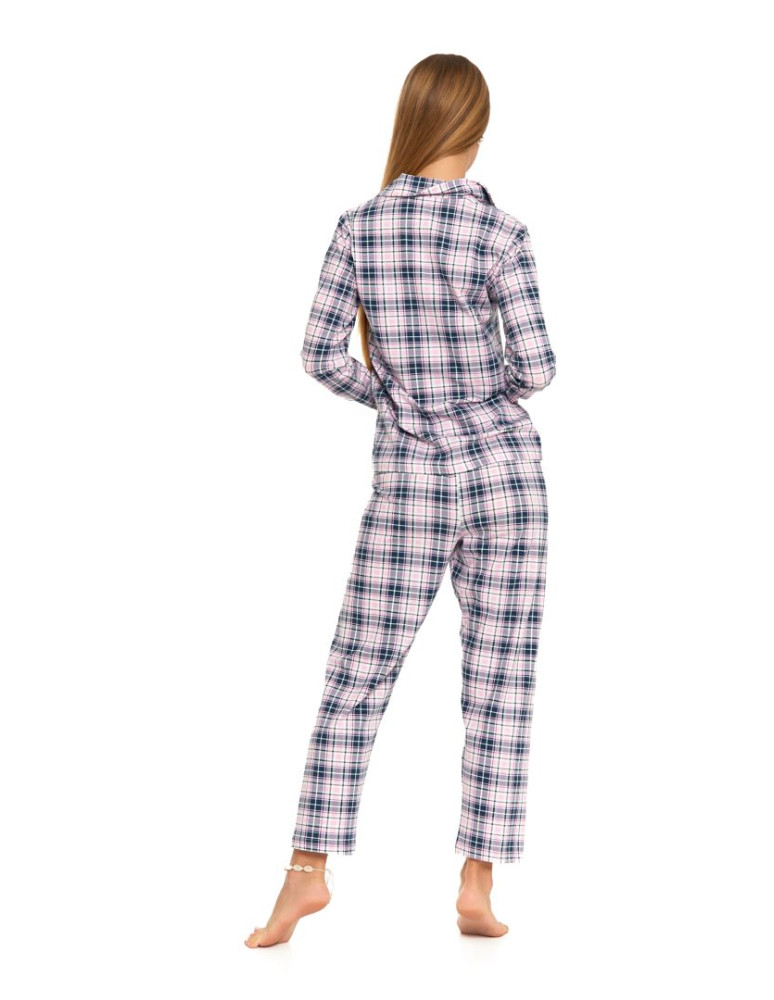 Długi rękaw - Piżama damska z długim rękawem bawełniana rozpinana w kratkę RÓŻOWY - produkt moraj.pl 8