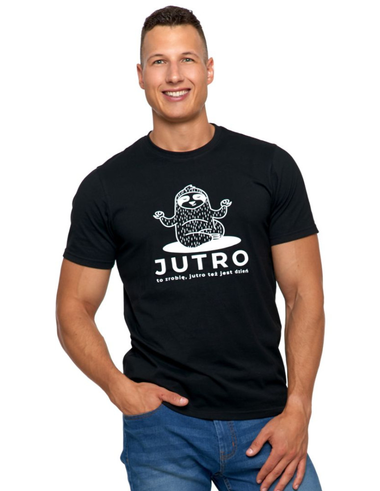 Koszulki, topy, koszule - Koszulka męska T-shirt z zabawnym nadrukiem leniwiec CZARNY - produkt moraj.pl 1