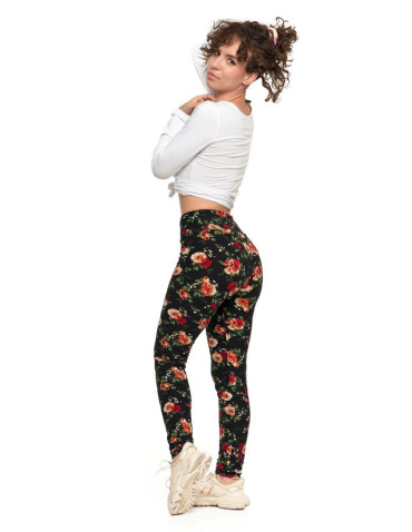 Legginsy - Legginsy damskie długie z wysokim stanem w kwiecisty wzór WZÓR 1 - produkt 2