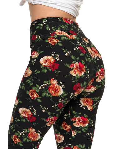 Legginsy - Legginsy damskie długie z wysokim stanem w kwiecisty wzór WZÓR 1 - produkt 5