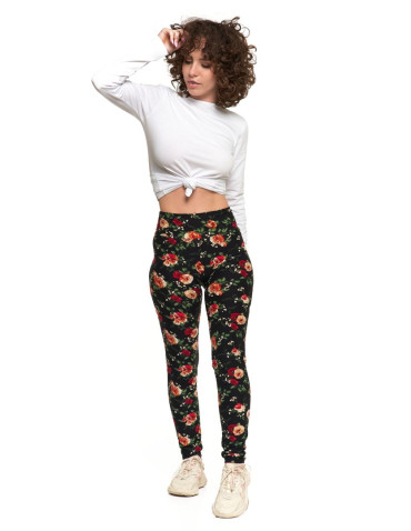 Legginsy - Legginsy damskie długie z wysokim stanem w kwiecisty wzór WZÓR 1 - produkt 1
