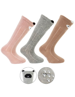 Długie skarpetki niemowlęce bawełniane w zwierzątka 3-pak