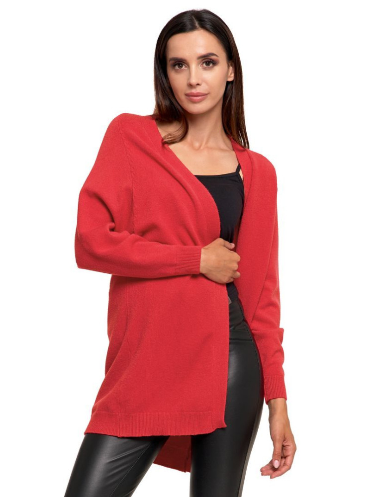 Swetry - Sweter damski długi kardigan bez zapięcia MALINOWY - produkt moraj.pl 1