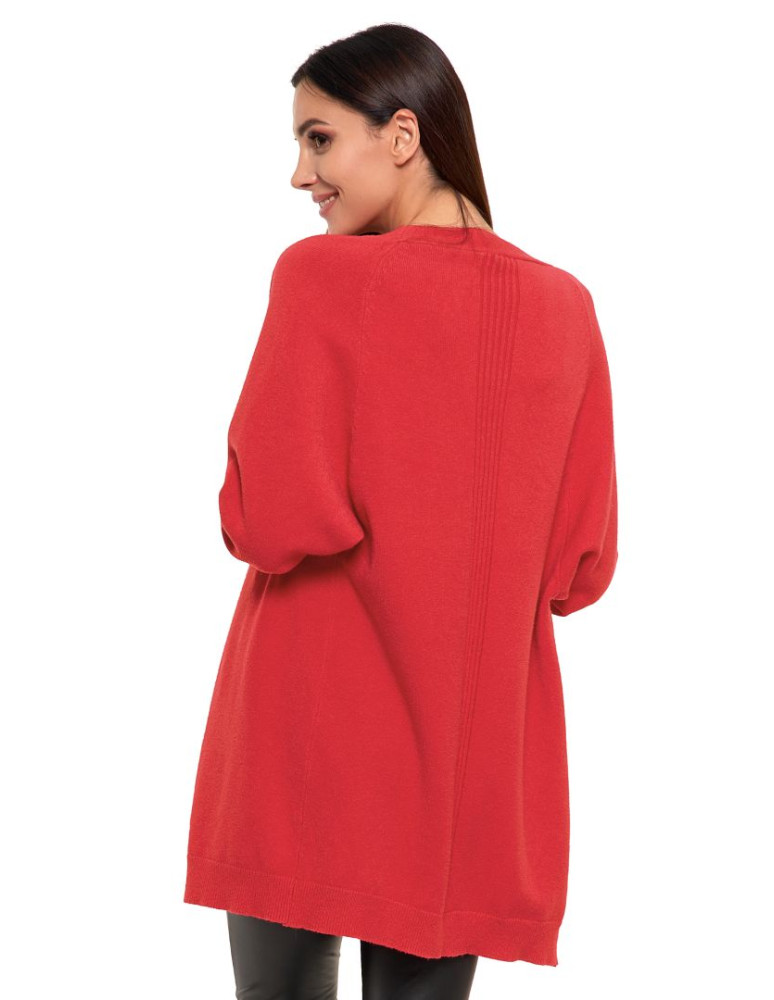 Swetry - Sweter damski długi kardigan bez zapięcia MALINOWY - produkt moraj.pl 2