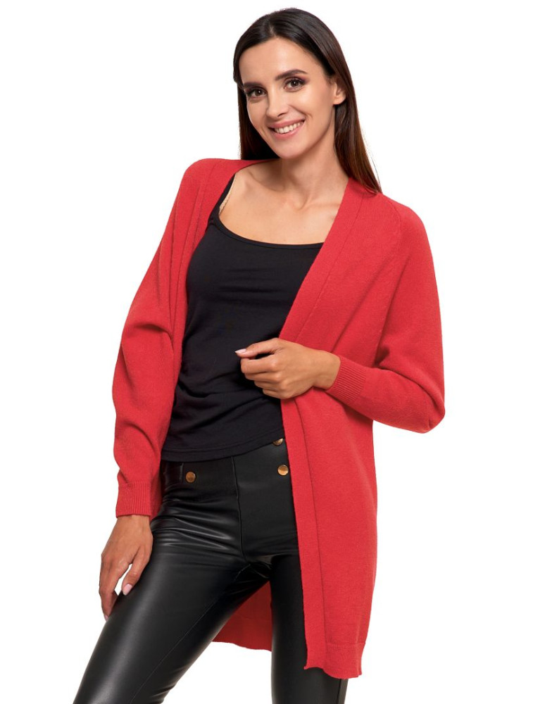 Swetry - Sweter damski długi kardigan bez zapięcia MALINOWY - produkt moraj.pl 6