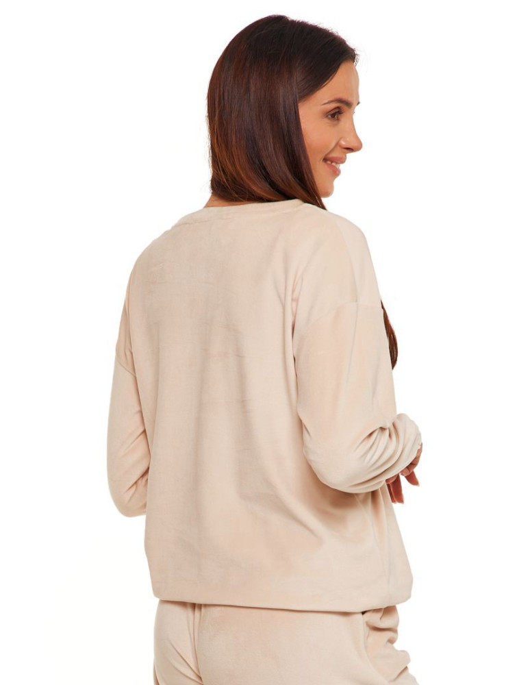 Bluzy - Bluza damska welurowa bez kaptura BEŻOWY - produkt moraj.pl 5