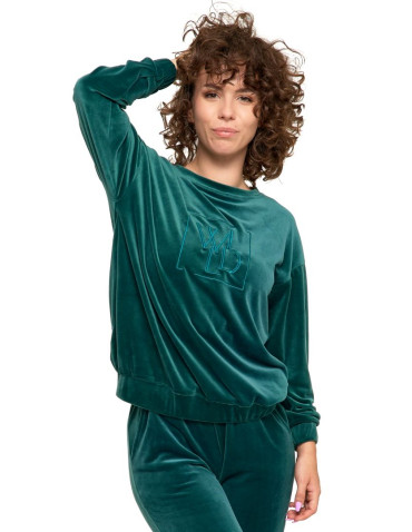 Bluzy - Bluza damska welurowa bez kaptura ZIELONY - produkt 2
