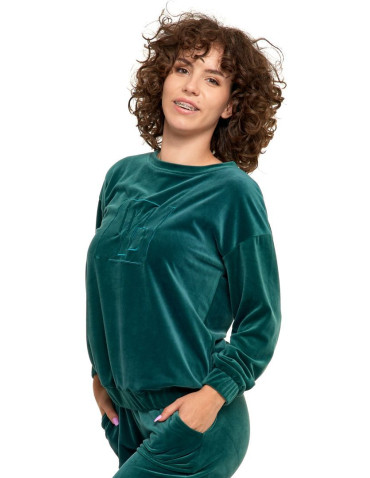 Bluzy - Bluza damska welurowa bez kaptura ZIELONY - produkt 5