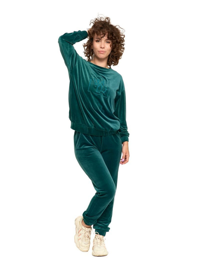Bluzy - Bluza damska welurowa bez kaptura ZIELONY - produkt moraj.pl 7
