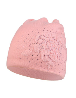 Czapka damska z ozdobną różą z domieszką wełny