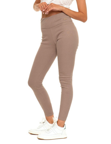 Legginsy - Prążkowane legginsy damskie z wysokim stanem ocieplane MOKKA - produkt 4