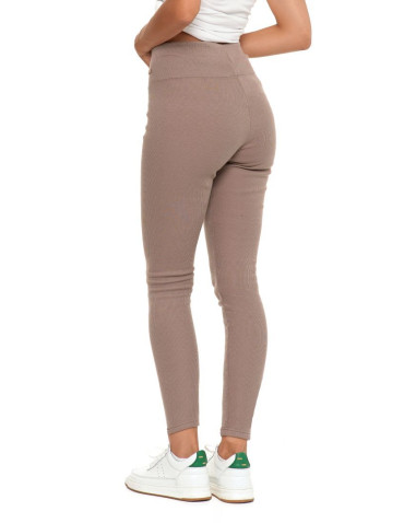 Legginsy - Prążkowane legginsy damskie z wysokim stanem ocieplane MOKKA - produkt 5