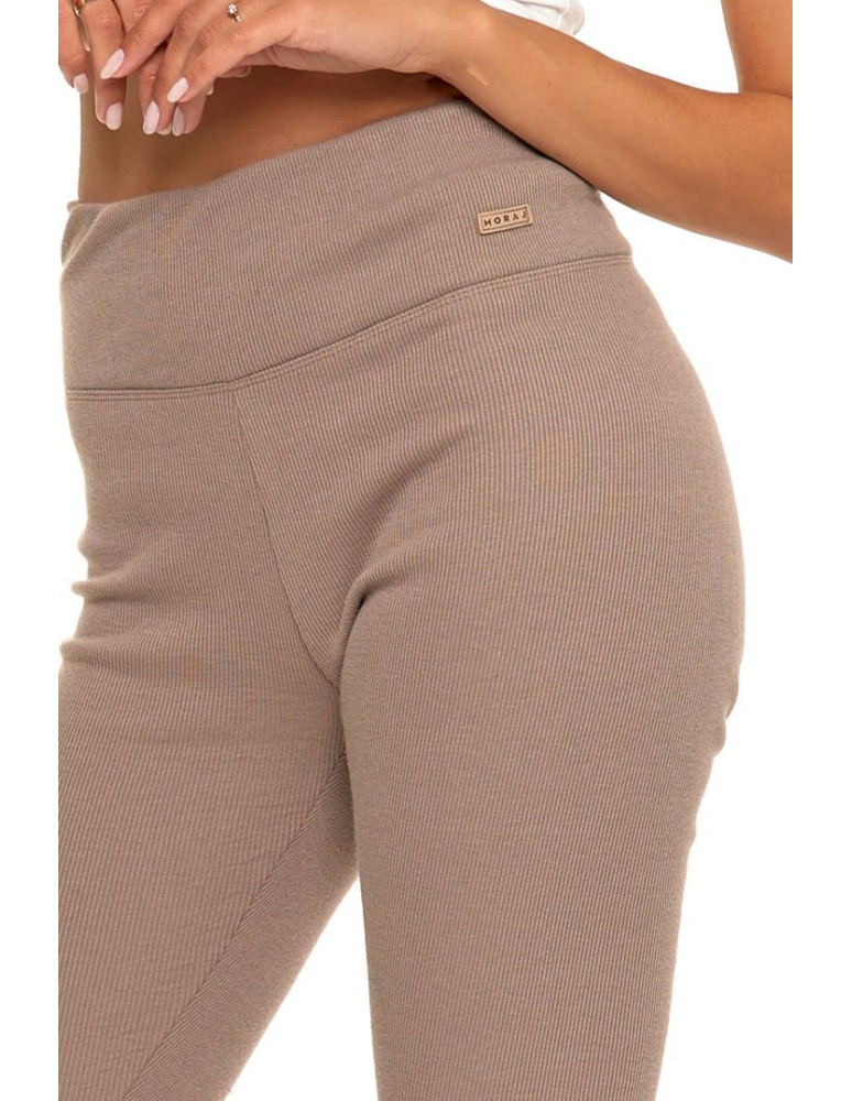 Legginsy - Prążkowane legginsy damskie z wysokim stanem ocieplane MOKKA - produkt moraj.pl 6
