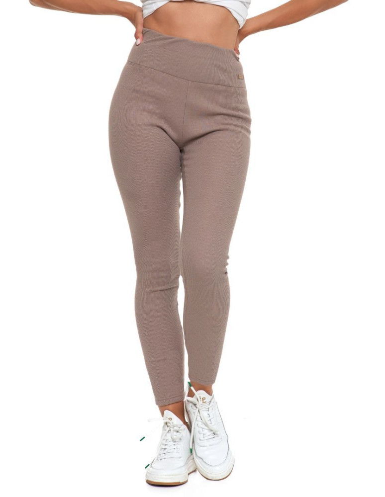 Legginsy - Prążkowane legginsy damskie z wysokim stanem ocieplane MOKKA - produkt moraj.pl 8