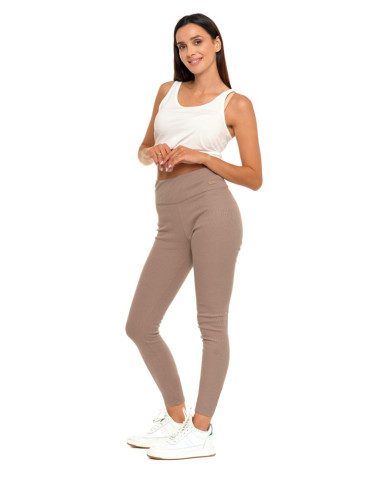 Legginsy - Prążkowane legginsy damskie z wysokim stanem ocieplane MOKKA - produkt 1