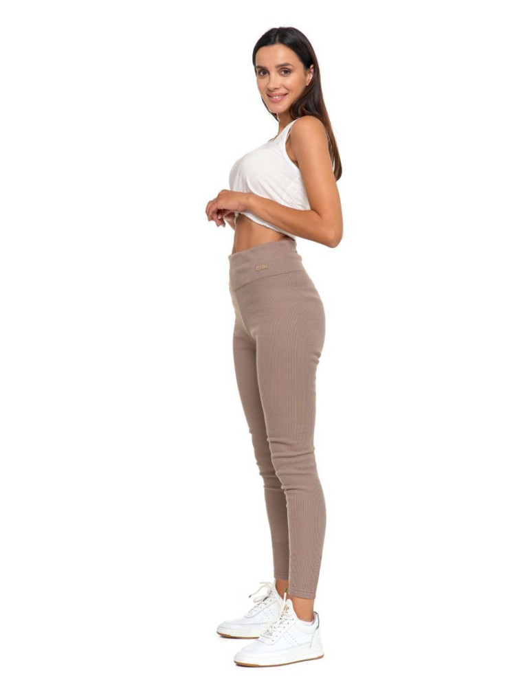 Legginsy - Prążkowane legginsy damskie z wysokim stanem ocieplane MOKKA - produkt moraj.pl 3