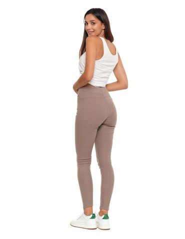 Legginsy - Prążkowane legginsy damskie z wysokim stanem ocieplane MOKKA - produkt 2