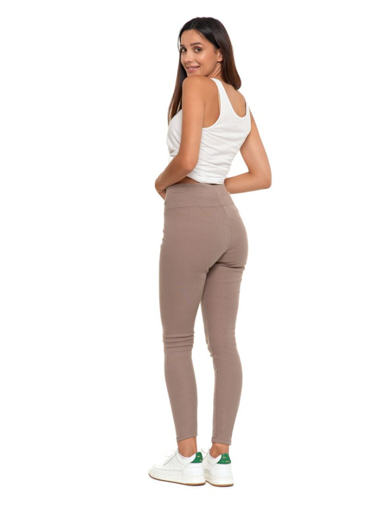 Legginsy - Prążkowane legginsy damskie z wysokim stanem ocieplane MOKKA - produkt moraj.pl 2