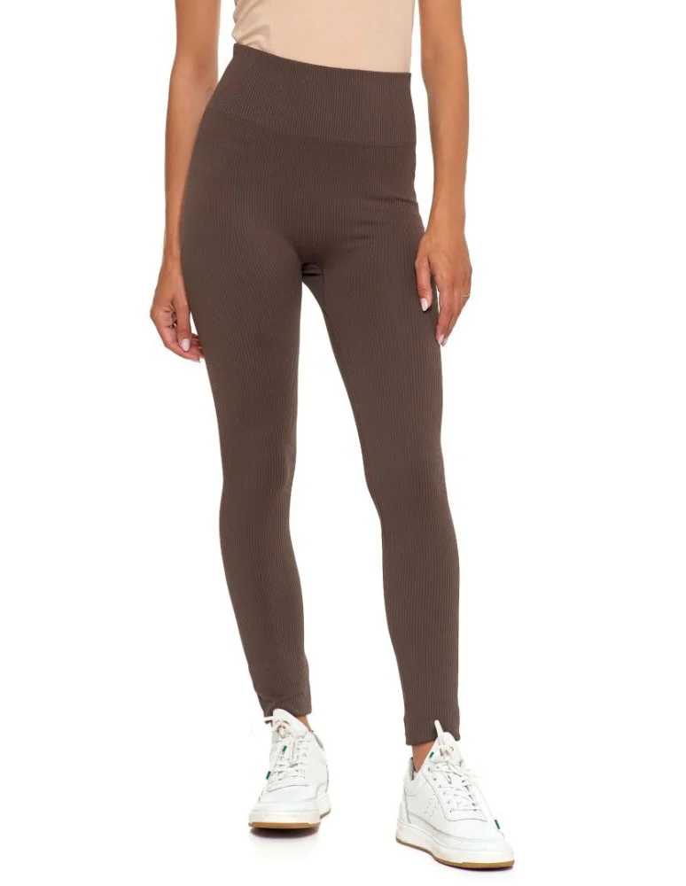 Legginsy damskie - Legginsy damskie z wysokim stanem prążkowane sportowe MOKKA  - produkt moraj.pl 4