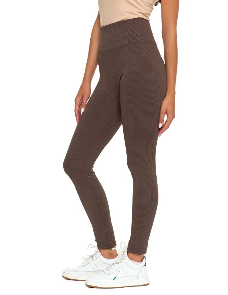 Legginsy damskie - Legginsy damskie z wysokim stanem prążkowane sportowe MOKKA  - produkt moraj.pl 5