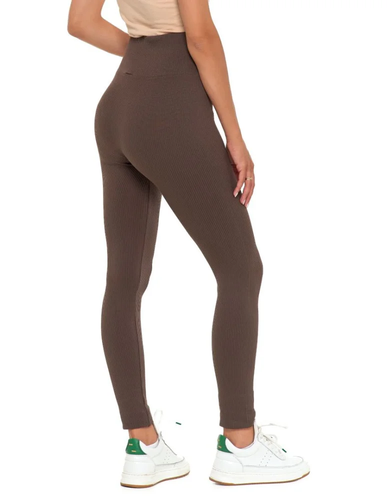 Legginsy damskie - Legginsy damskie z wysokim stanem prążkowane sportowe MOKKA  - produkt moraj.pl 6